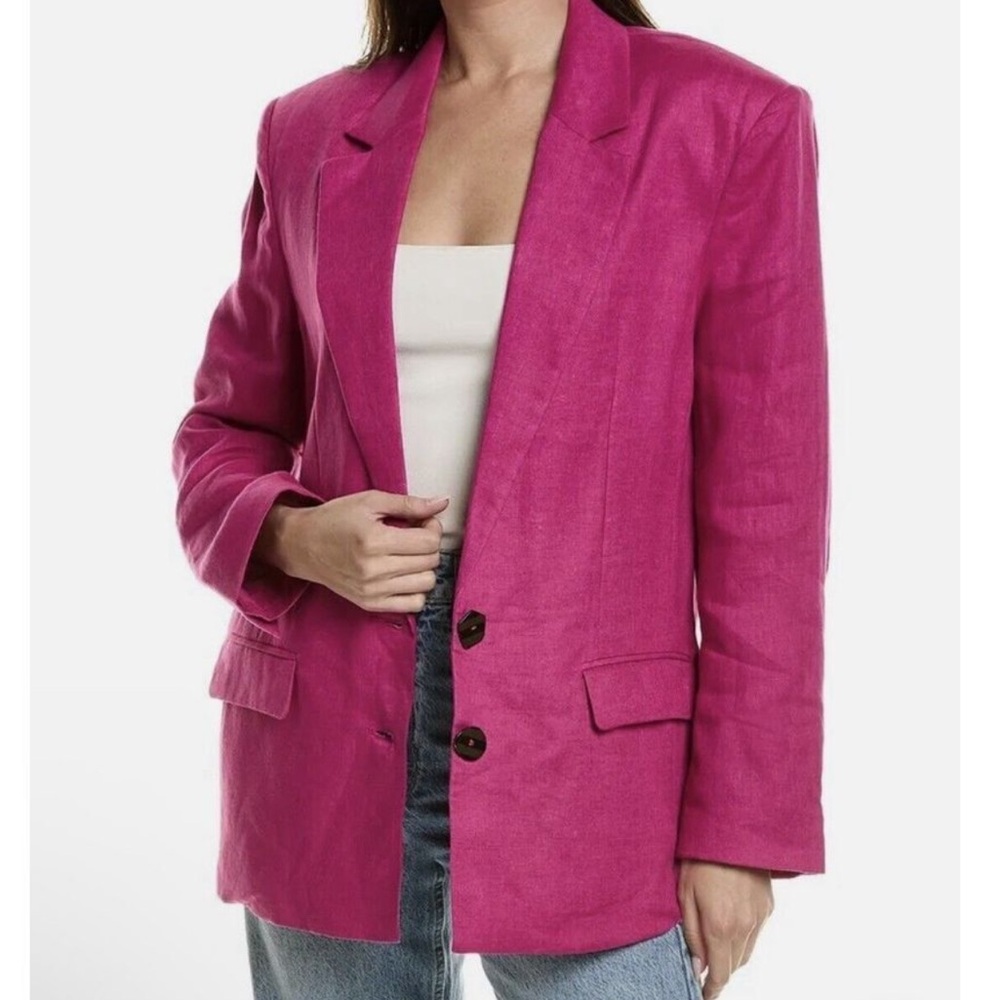 ⭐️Farm Rio Magenta Linen Jacket Single Breasted Button Blazer L⭐️